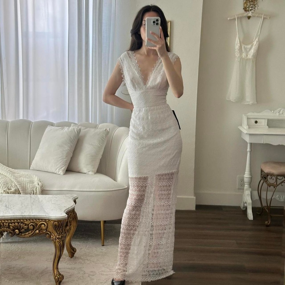 NWT Bebe White Lace Maxi Dress